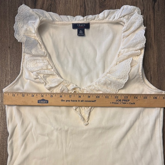 Chaps Cream Ruffled Bib Collar Tank Top - Picture 3 of 6